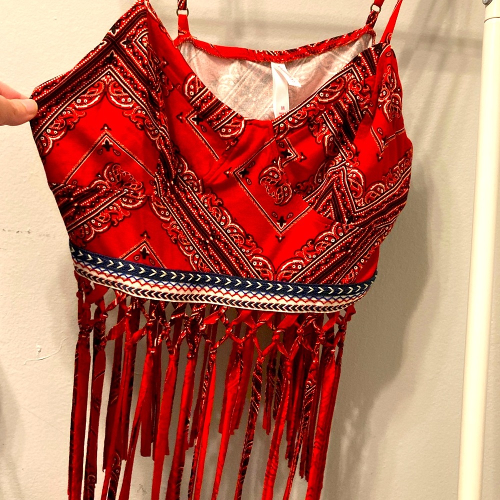 Paisley print fringe top
